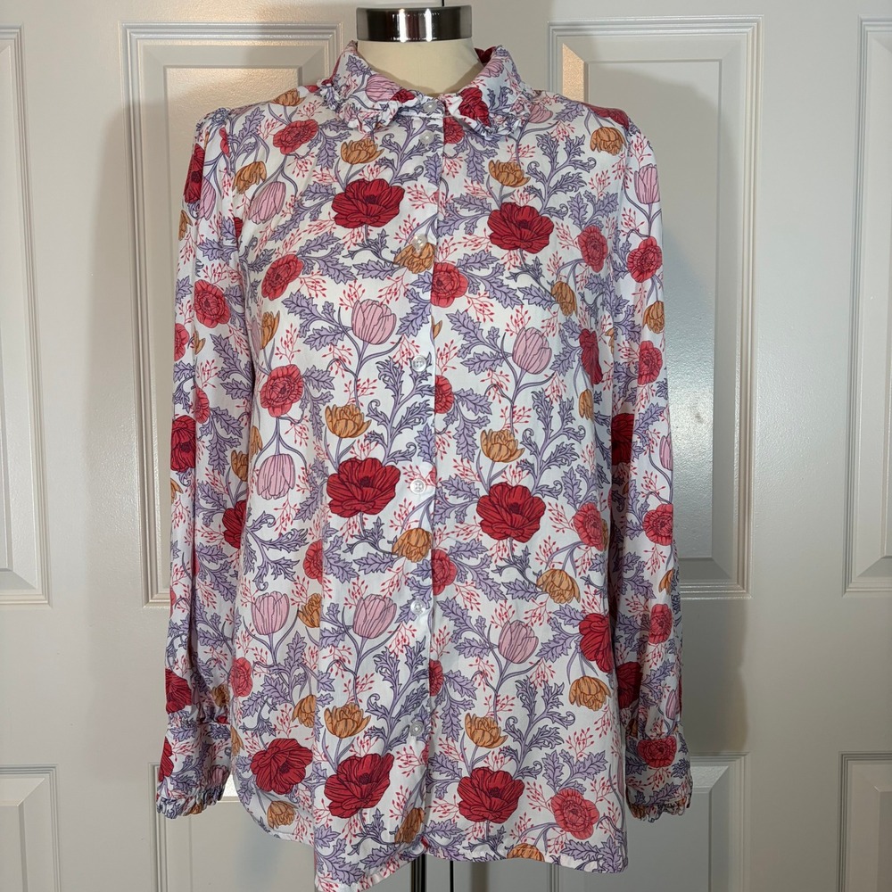 Barbour Nahla Floral Print Ruffle Collar Button Blouse Shirt Womens 8